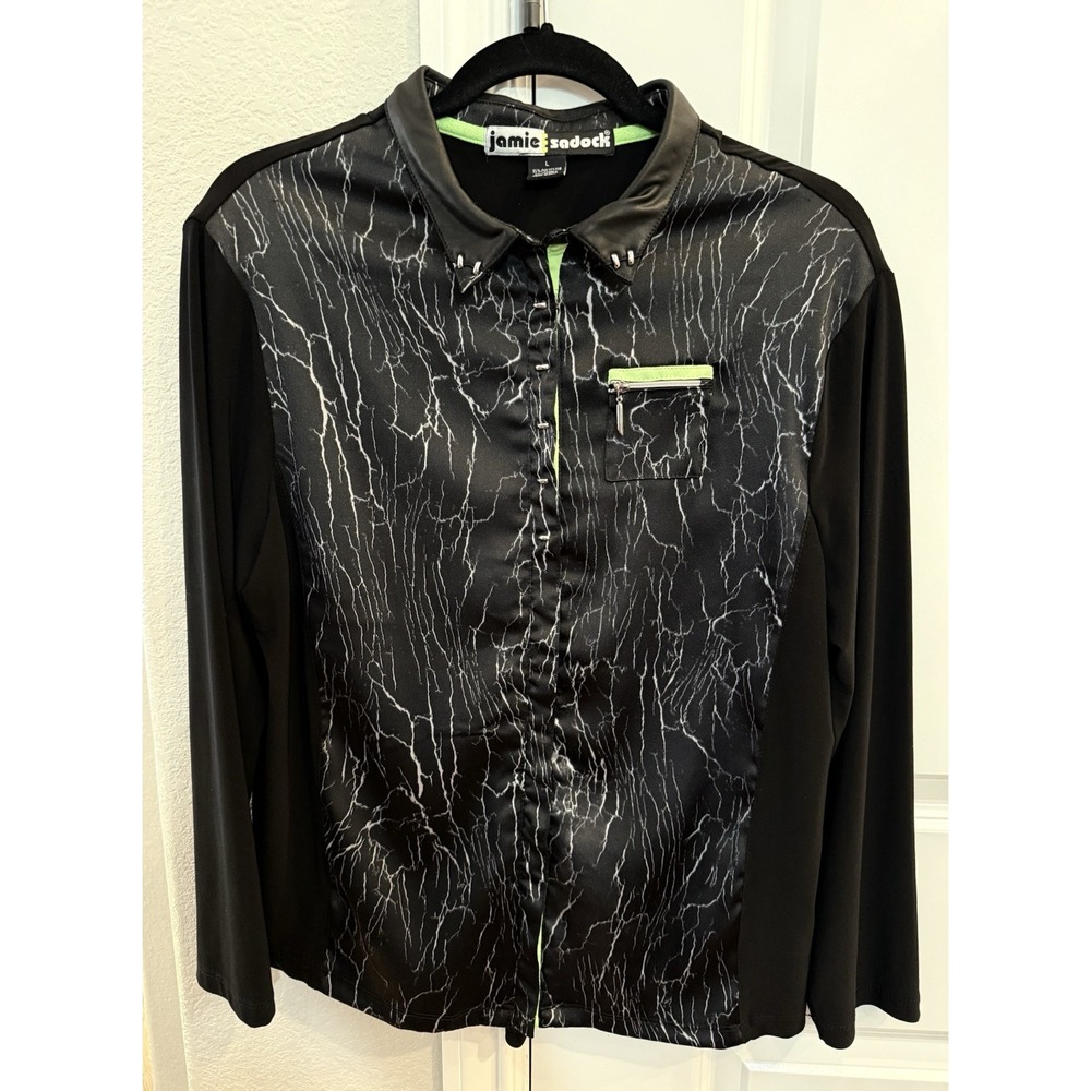 Jamie Sadock 1/4 Zip Golf Shirt‎ Womens L Black/Green